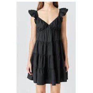 Anthropologie Endless Rose Tiered‎ Mini Dress Black Size M